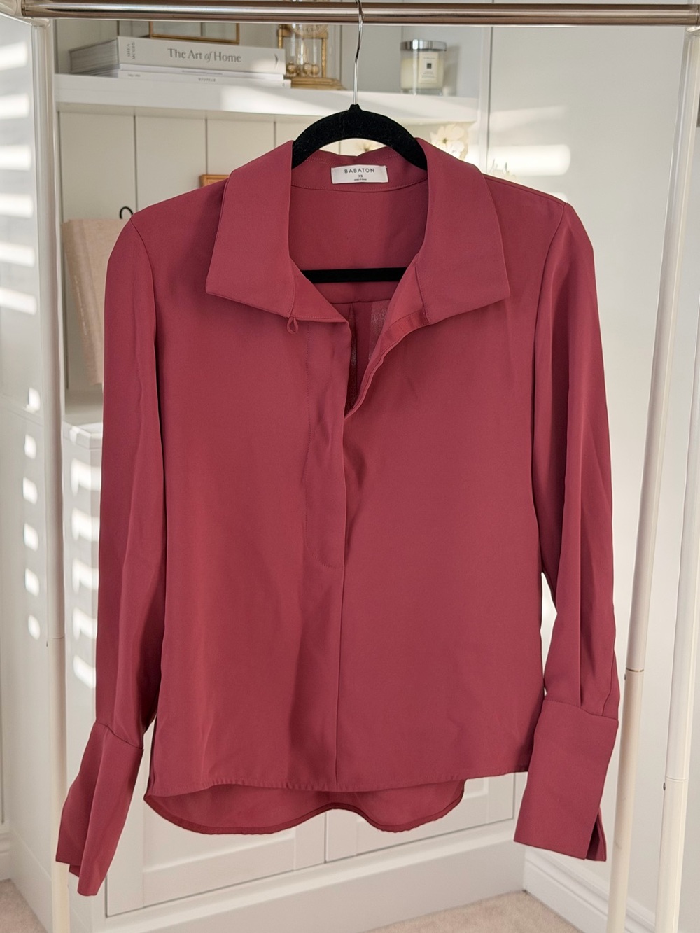 Babaton Button-Front Long-Sleeve Blouse — Dusty Rose
